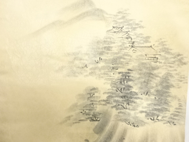 JAPANESE KIMONO / ANTIQUE NAGOYA OBI / SILK / TREE & HOUSE